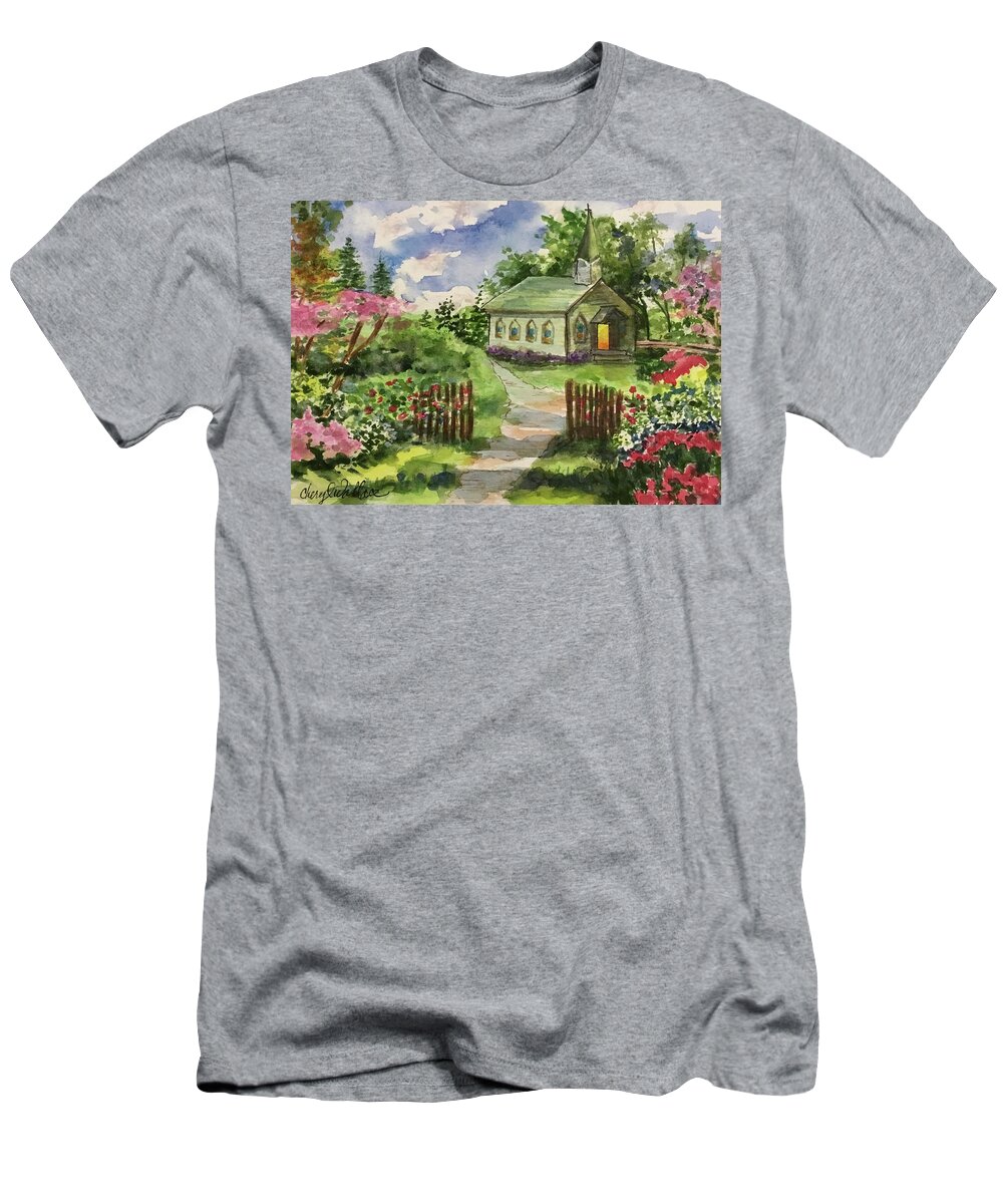 Kirk T-Shirt featuring the painting Church by the Wildwood by Cheryl Wallace
