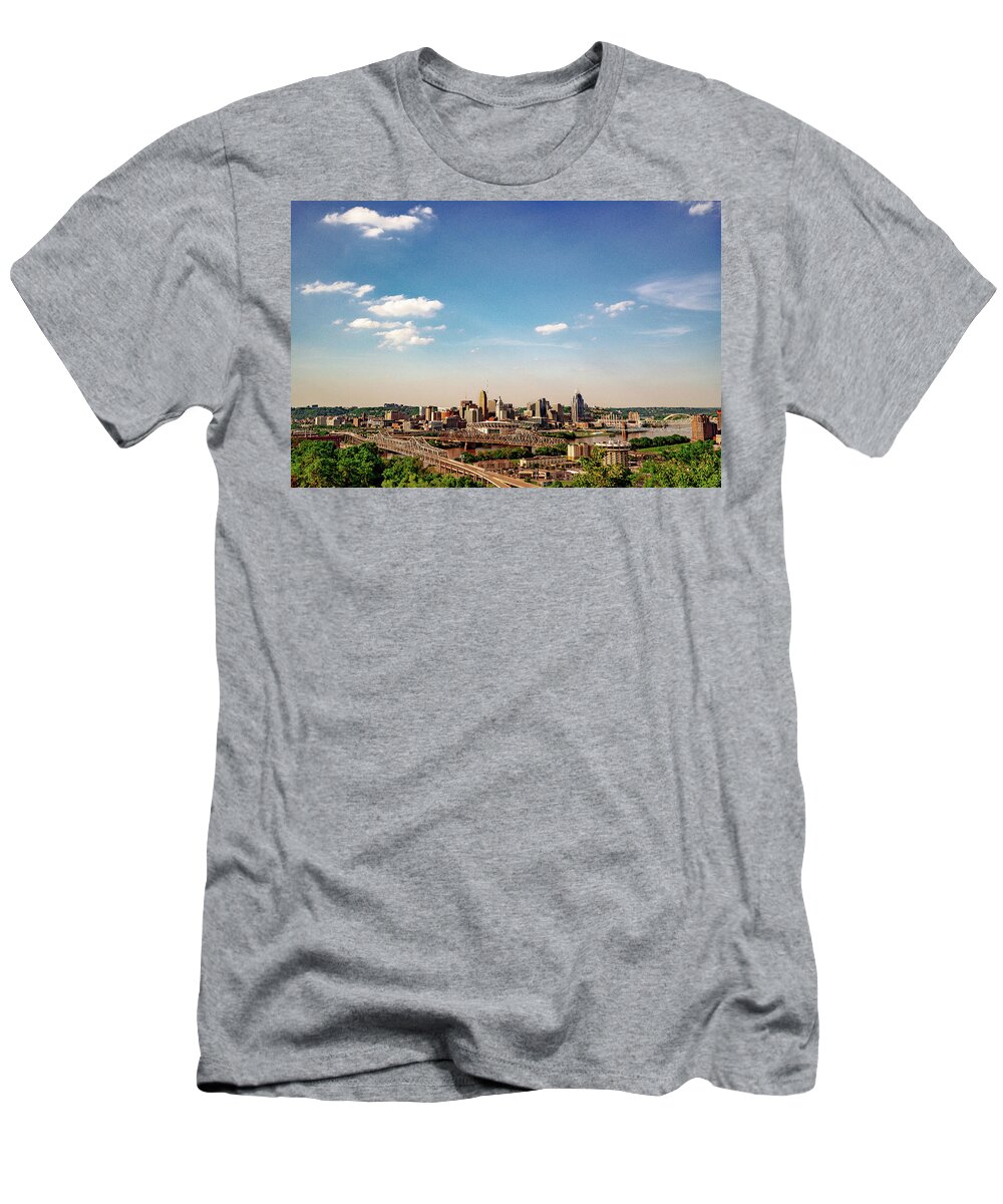 Town T-Shirt featuring the photograph Cincinnati Skyline View from Devou Park by Dave Morgan