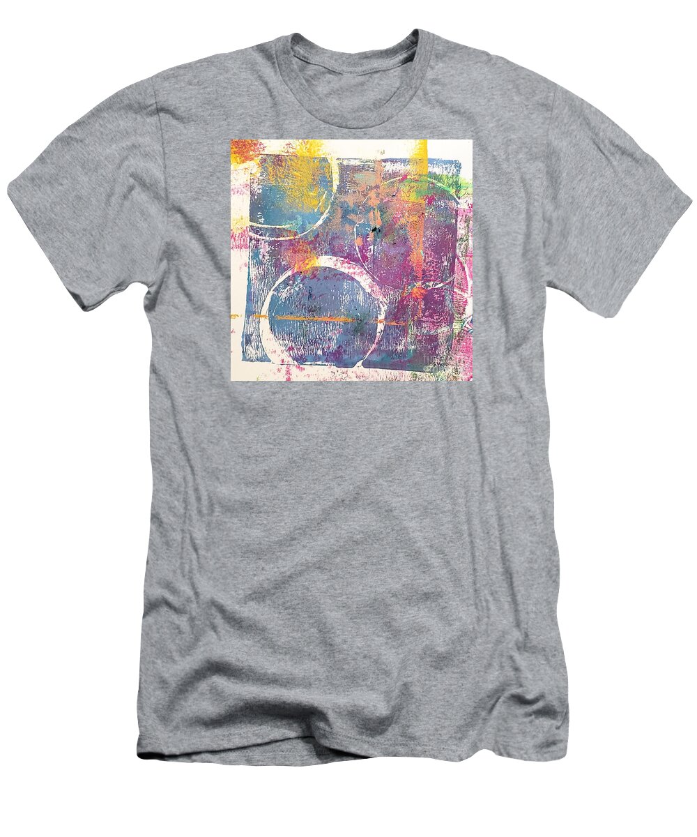 Circle T-Shirt featuring the mixed media Blue Pink Circle Abstract Print by Joanne Herrmann