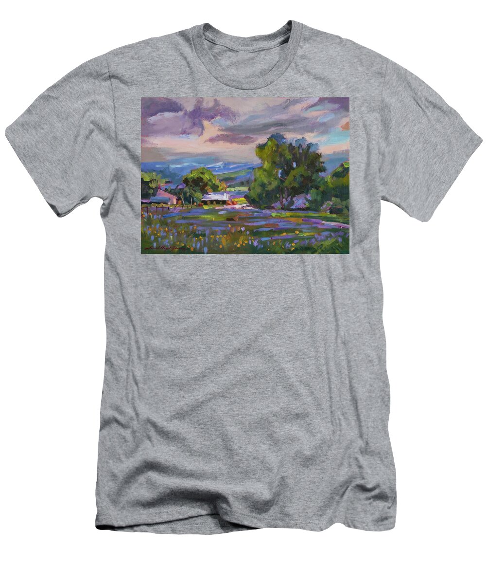 Landscape T-Shirt featuring the painting Cloudy Day, San Ysidro by David Lloyd Glover