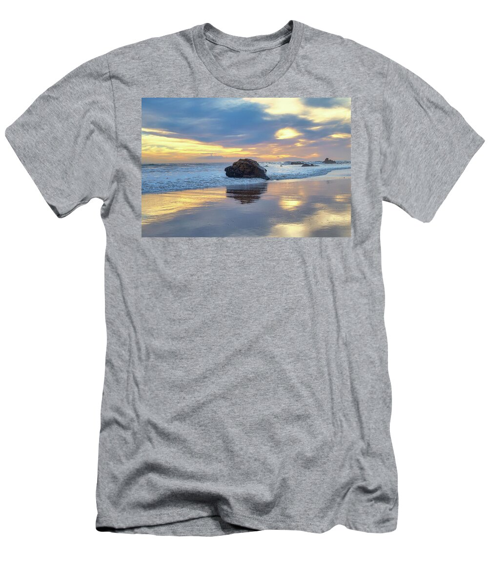 Beach T-Shirt featuring the photograph Cloudy Sunset Reflections by Matthew DeGrushe