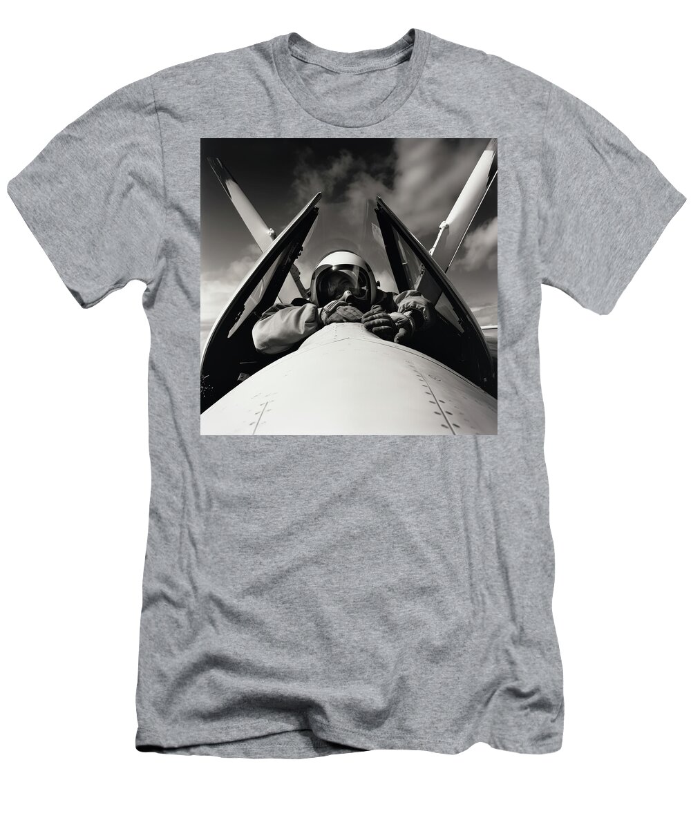Black And White T-Shirt featuring the digital art Cockpit Dummy in Crazy Model Plane by YoPedro