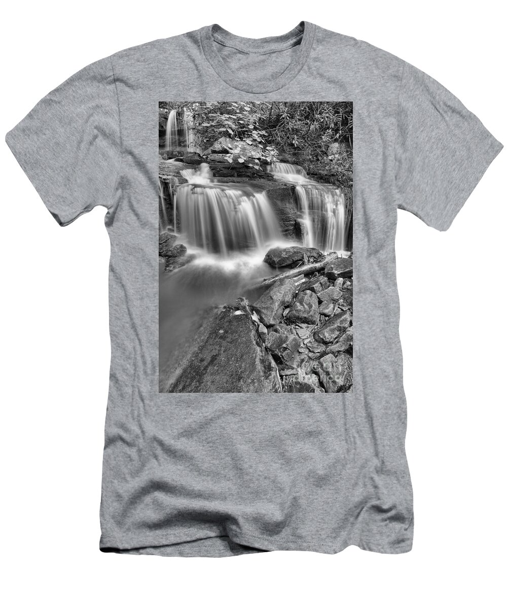 Cole T-Shirt featuring the photograph COle Run Falls Spring Portrait Black And White by Adam Jewell