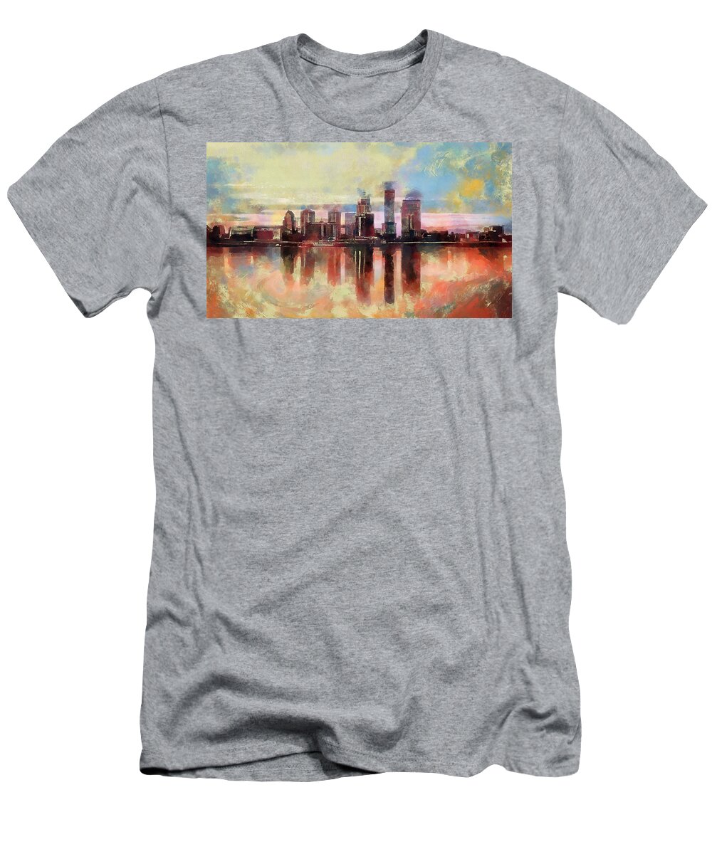 Colorful Louisville Skyline T-Shirt featuring the mixed media Colorful Louisville Skyline by Dan Sproul