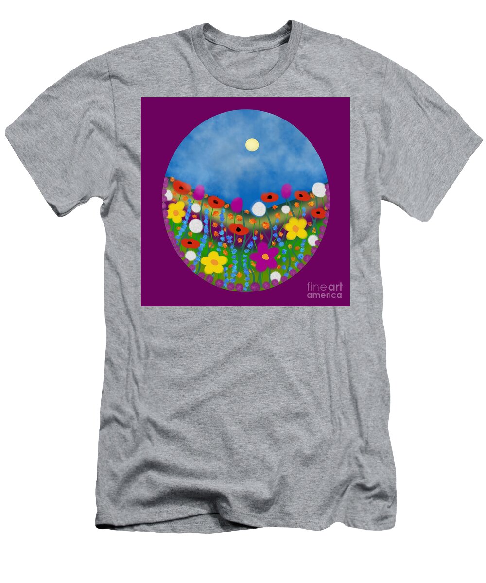 Multicoloured Flowers T-Shirt featuring the digital art Colourful Floral meadow by Elaine Hayward