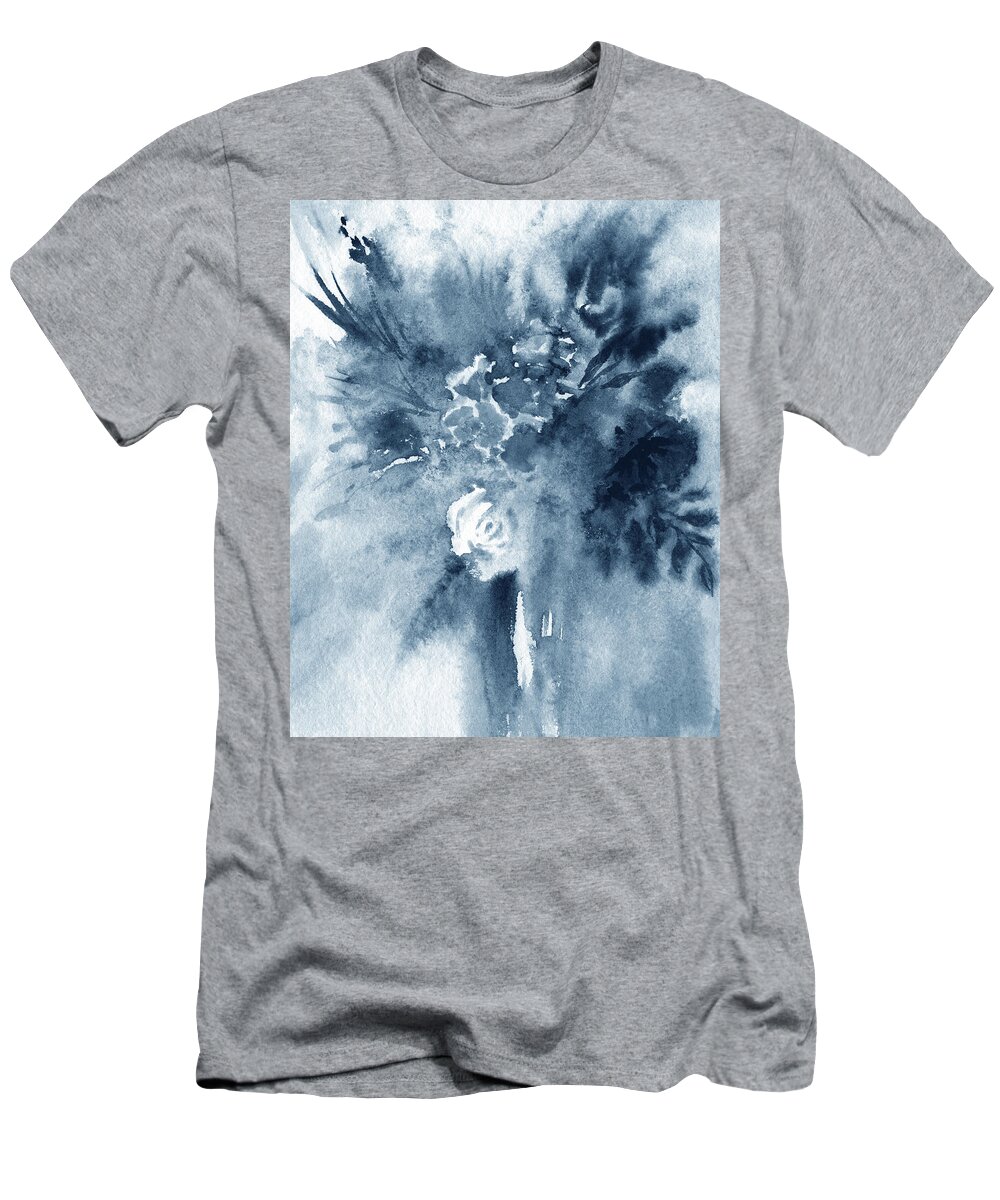 Abstract Flowers T-Shirt featuring the painting Cool Monochrome Palette Abstract Flowers Watercolor Floral Splash III by Irina Sztukowski