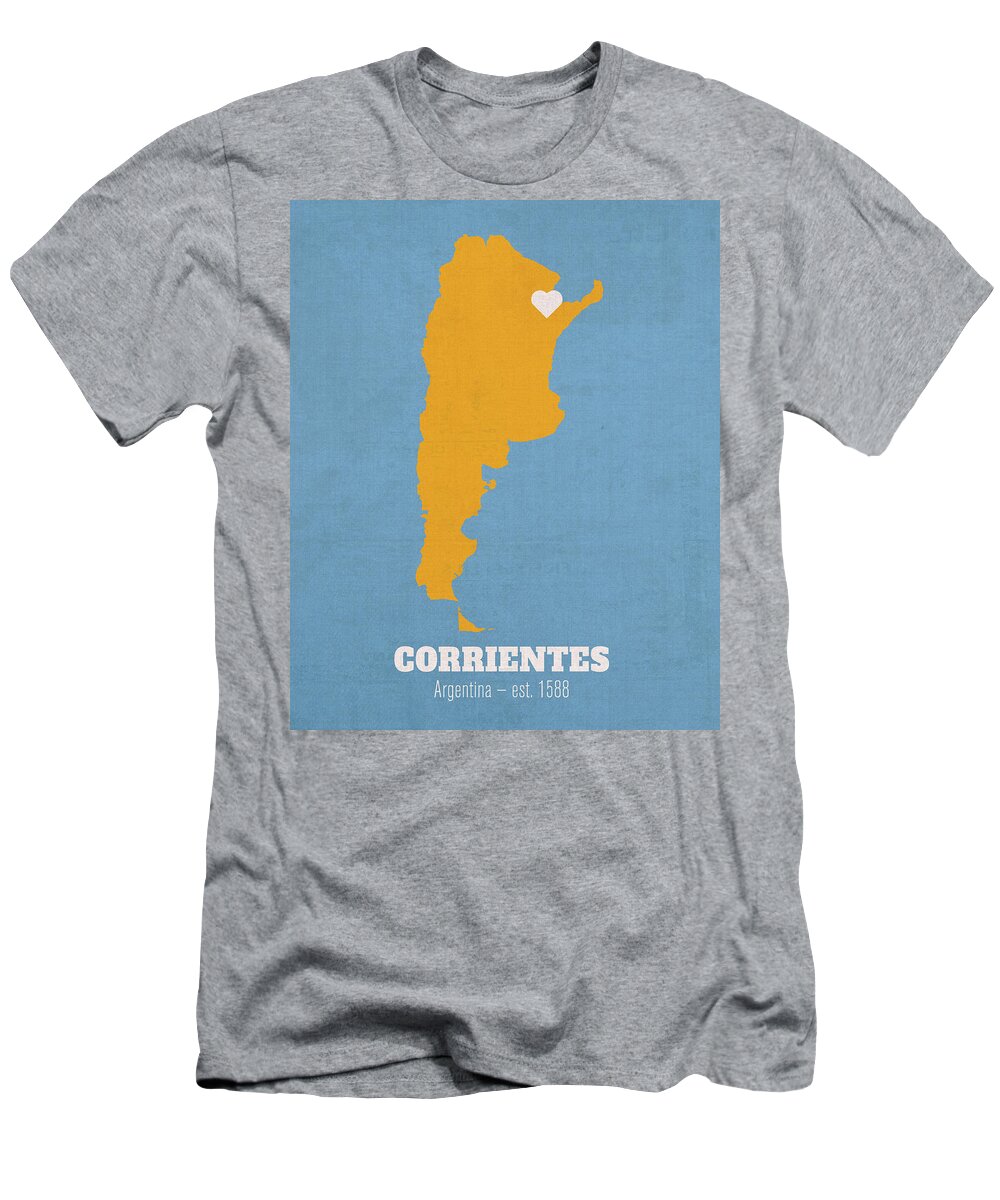 Corrientes T-Shirt featuring the mixed media Corrientes Argentina Founded 1588 World Cities Heart by Design Turnpike