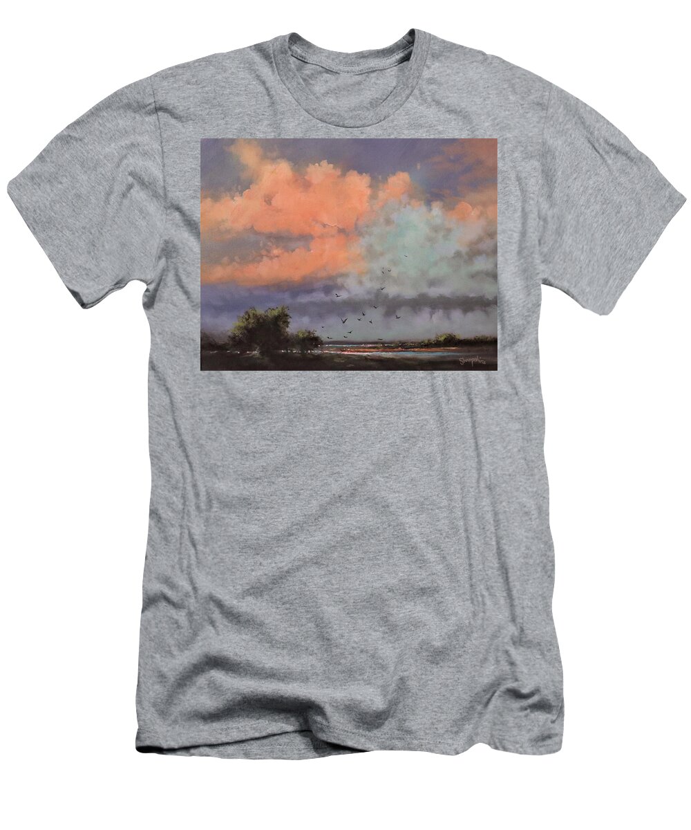 Clouds T-Shirt featuring the painting Cotton Candy Clouds by Tom Shropshire