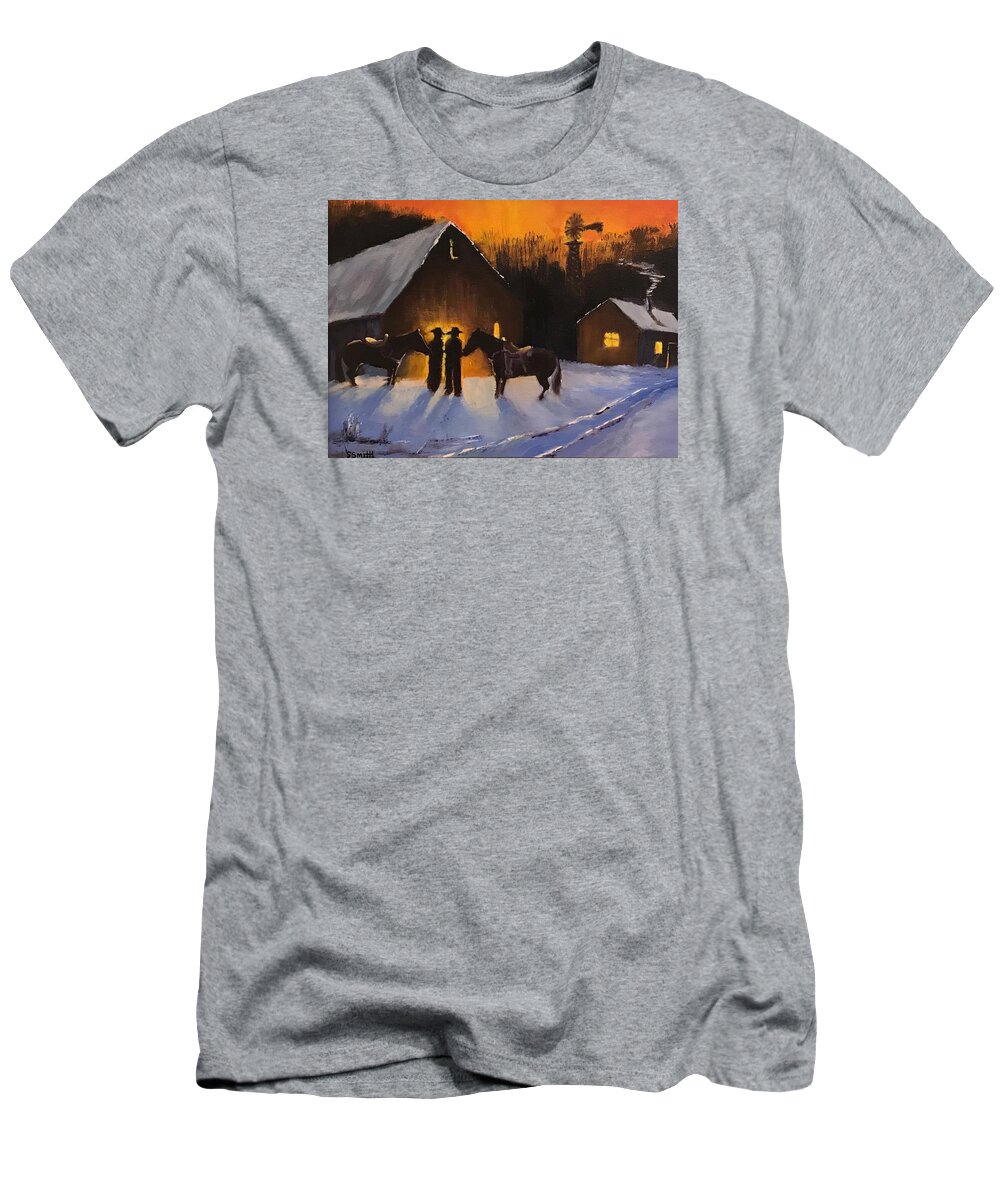 Cowboys T-Shirt featuring the painting Cowboys Evening by Shawn Smith