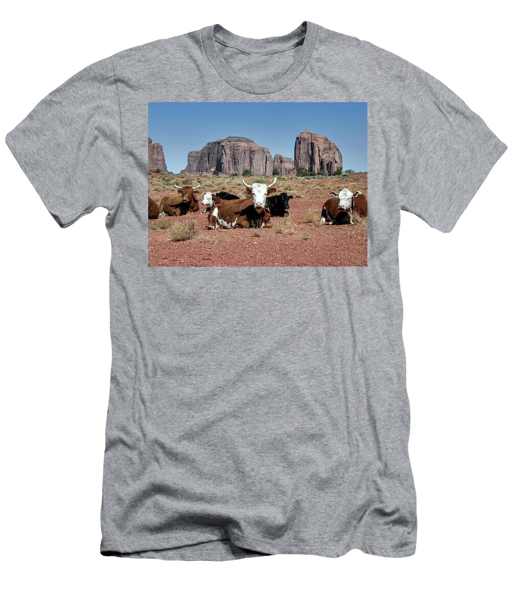 Monument Valley T-Shirt featuring the photograph Cows in the Mittens by Louis Dallara