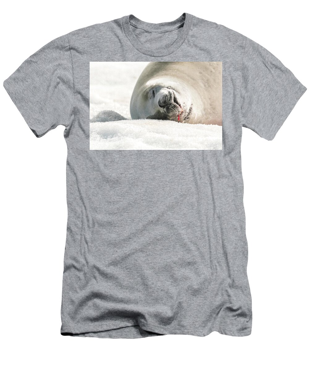 04feb20 T-Shirt featuring the photograph Crabeater Seal Frozen Drool Pile Macro by Jeff at JSJ Photography