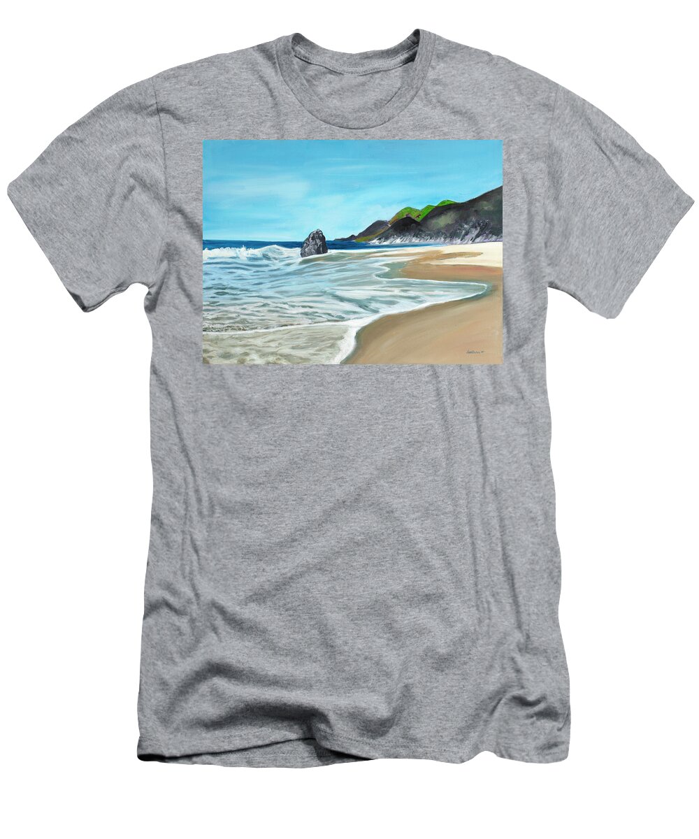 Beach T-Shirt featuring the painting Crossing Waves by Santana Star