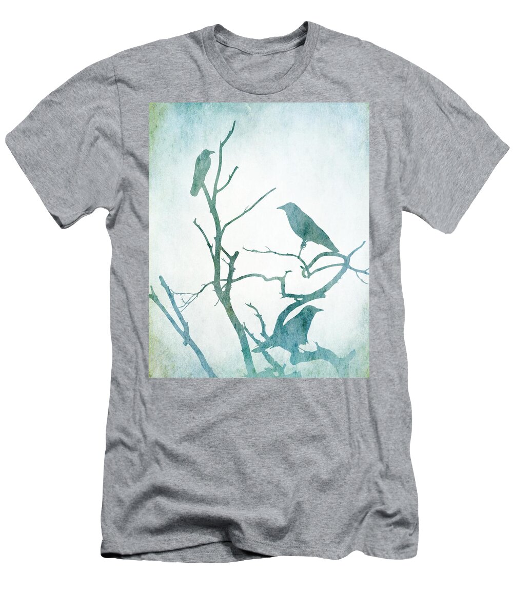 Bird T-Shirt featuring the digital art Crow Birds on Tree Bird 93 by Lucie Dumas