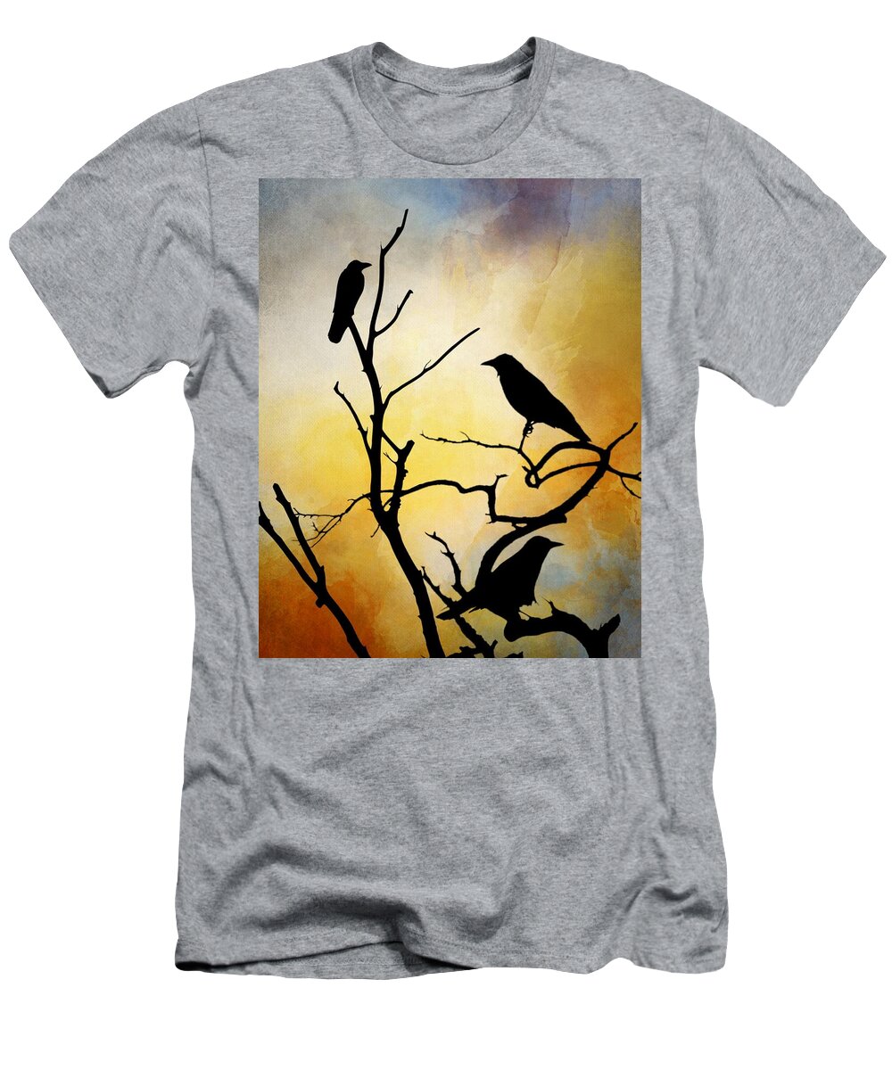 Bird T-Shirt featuring the digital art Crow Birds on Tree Bird 95 by Lucie Dumas