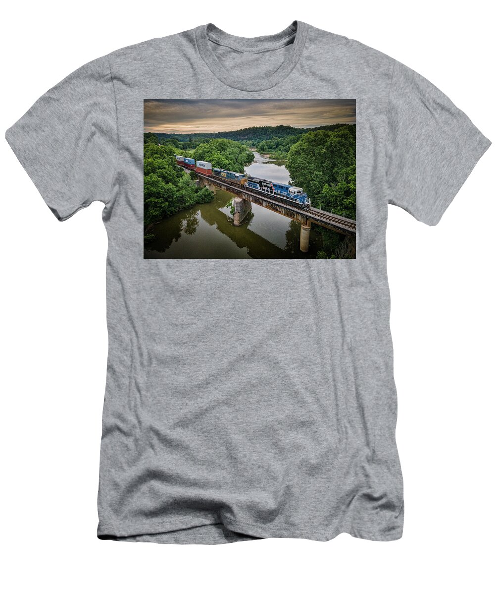 Railroad T-Shirt featuring the photograph CSXT 3195 Spirit of our Law Enforcement unit at Harpeth River at Pegram Tennessee by Jim Pearson