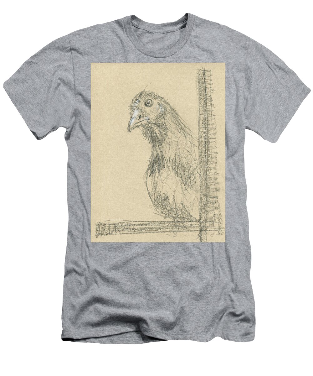 Chicken T-Shirt featuring the drawing Curious chicken sketch 2 by Karen Kaspar