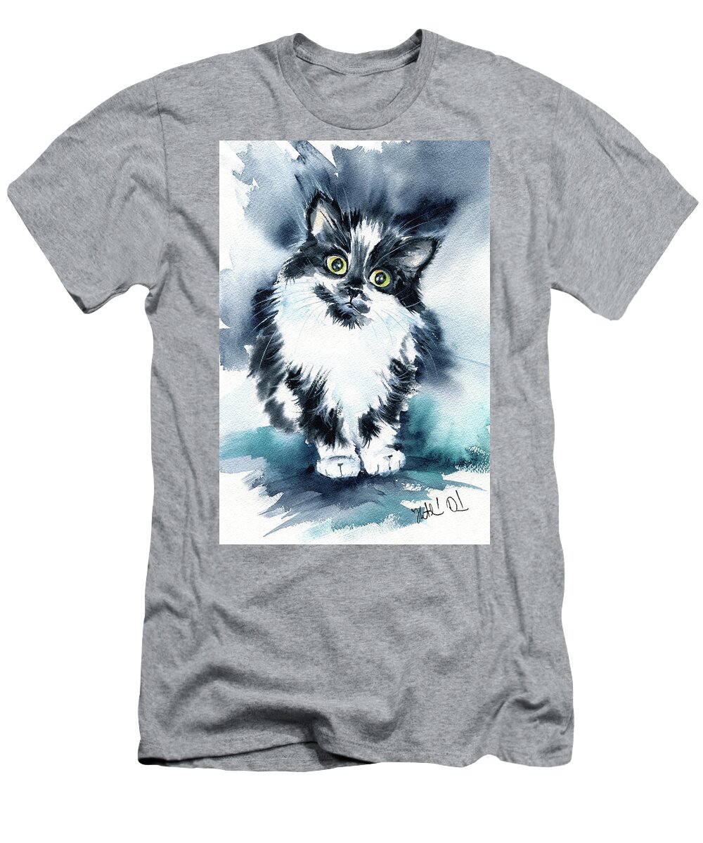 Cats T-Shirt featuring the painting Cute Tuxedo Kitten Painting by Dora Hathazi Mendes