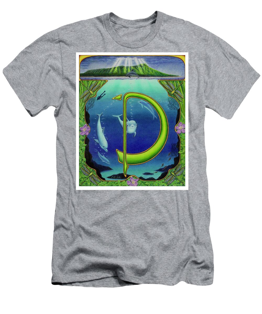 Kim Mcclinton T-Shirt featuring the drawing D is for Dolphin by Kim McClinton