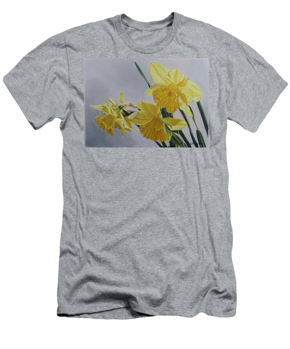 Floral T-Shirt featuring the drawing Daffodils by Kelly Speros
