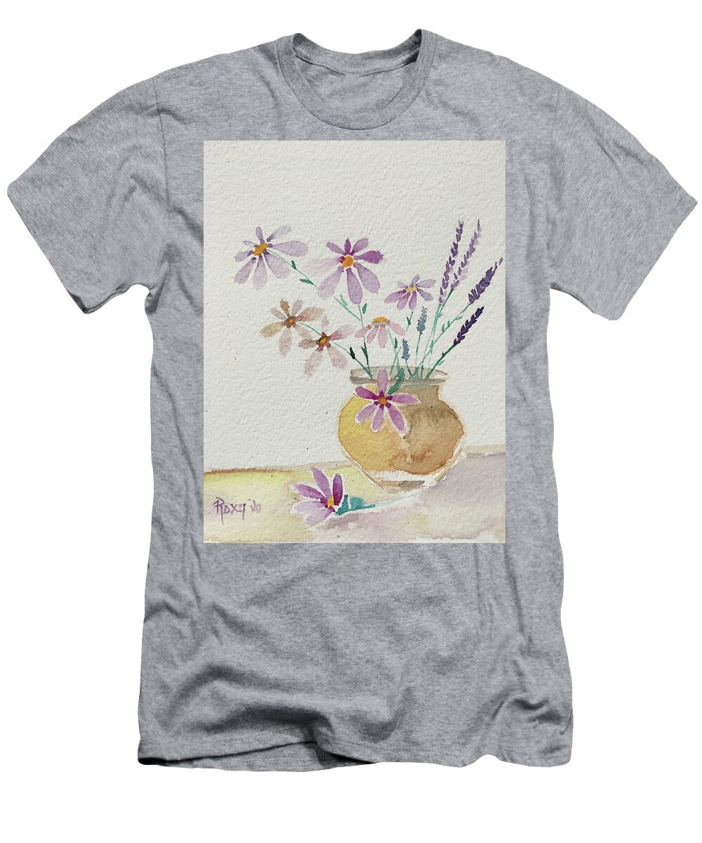 Daisies T-Shirt featuring the painting Daisies and Lavender by Roxy Rich