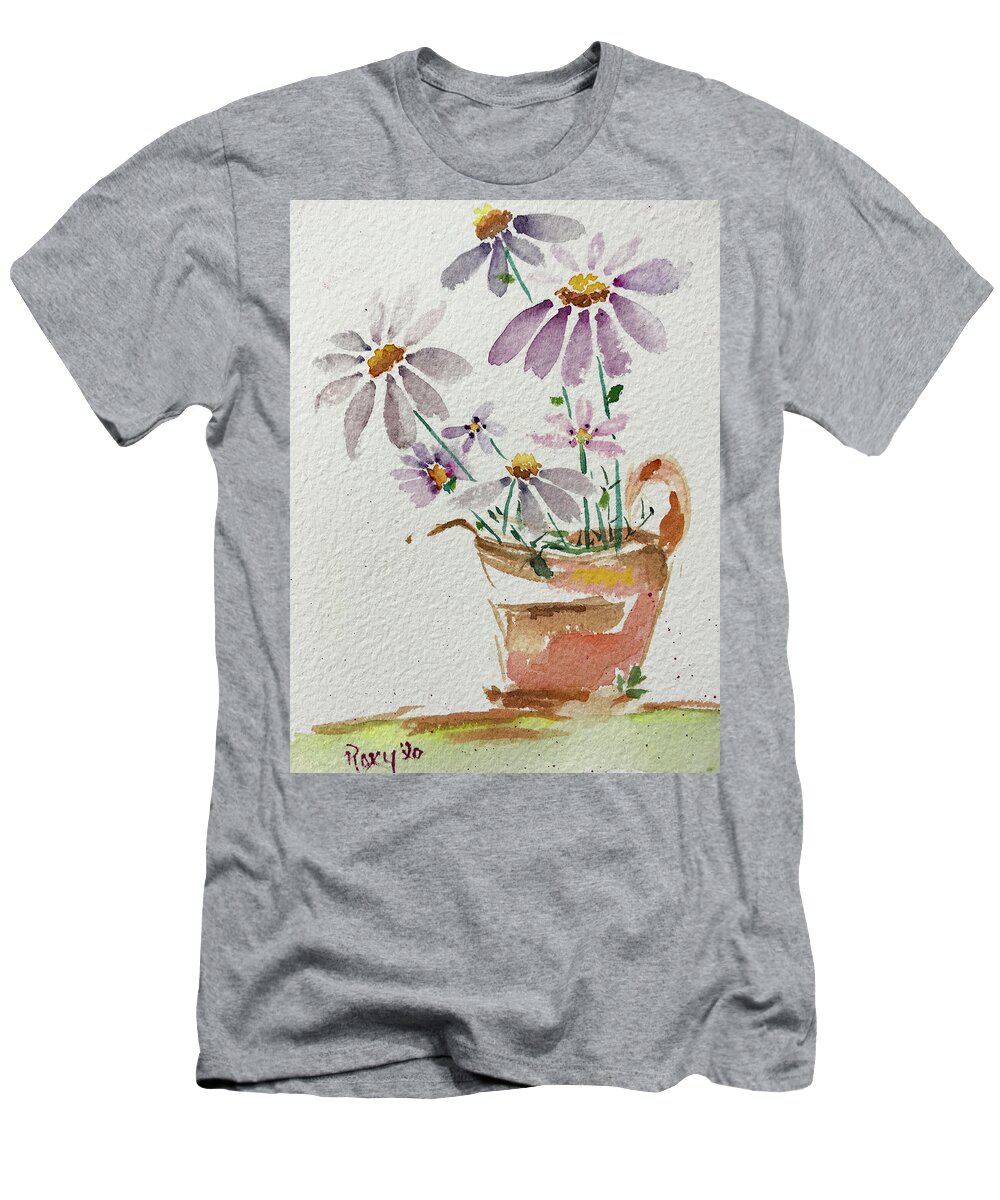 Daisy T-Shirt featuring the painting Daisies in a Rusty Copper Pitcher by Roxy Rich