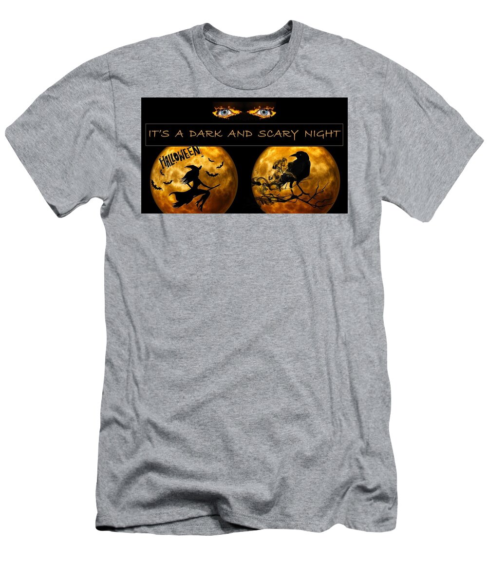 Halloween T-Shirt featuring the mixed media Dark and Scary Night by Nancy Ayanna Wyatt