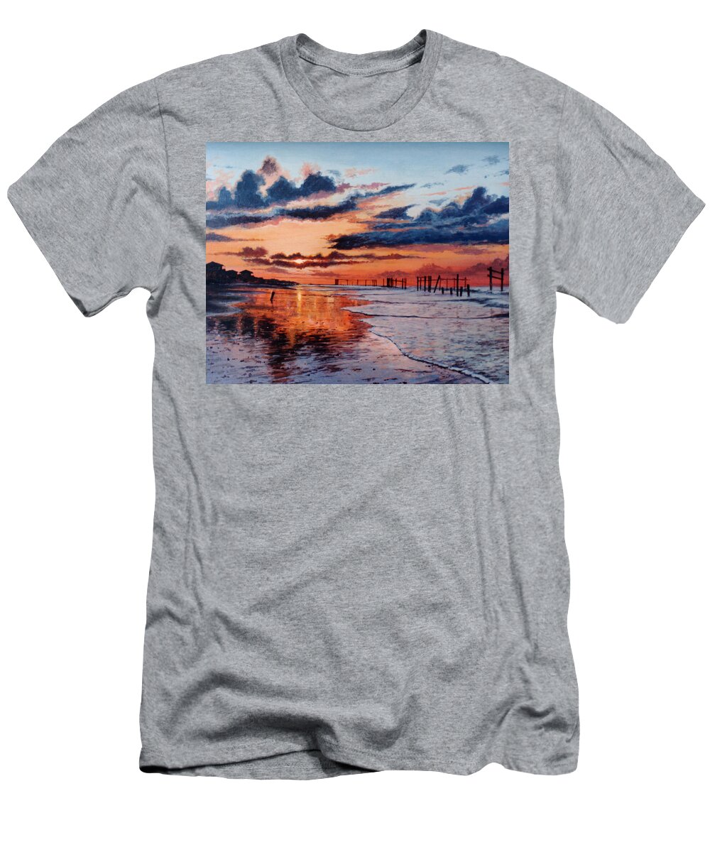 Dawn T-Shirt featuring the painting Dawn on Crystal Beach by Randy Welborn
