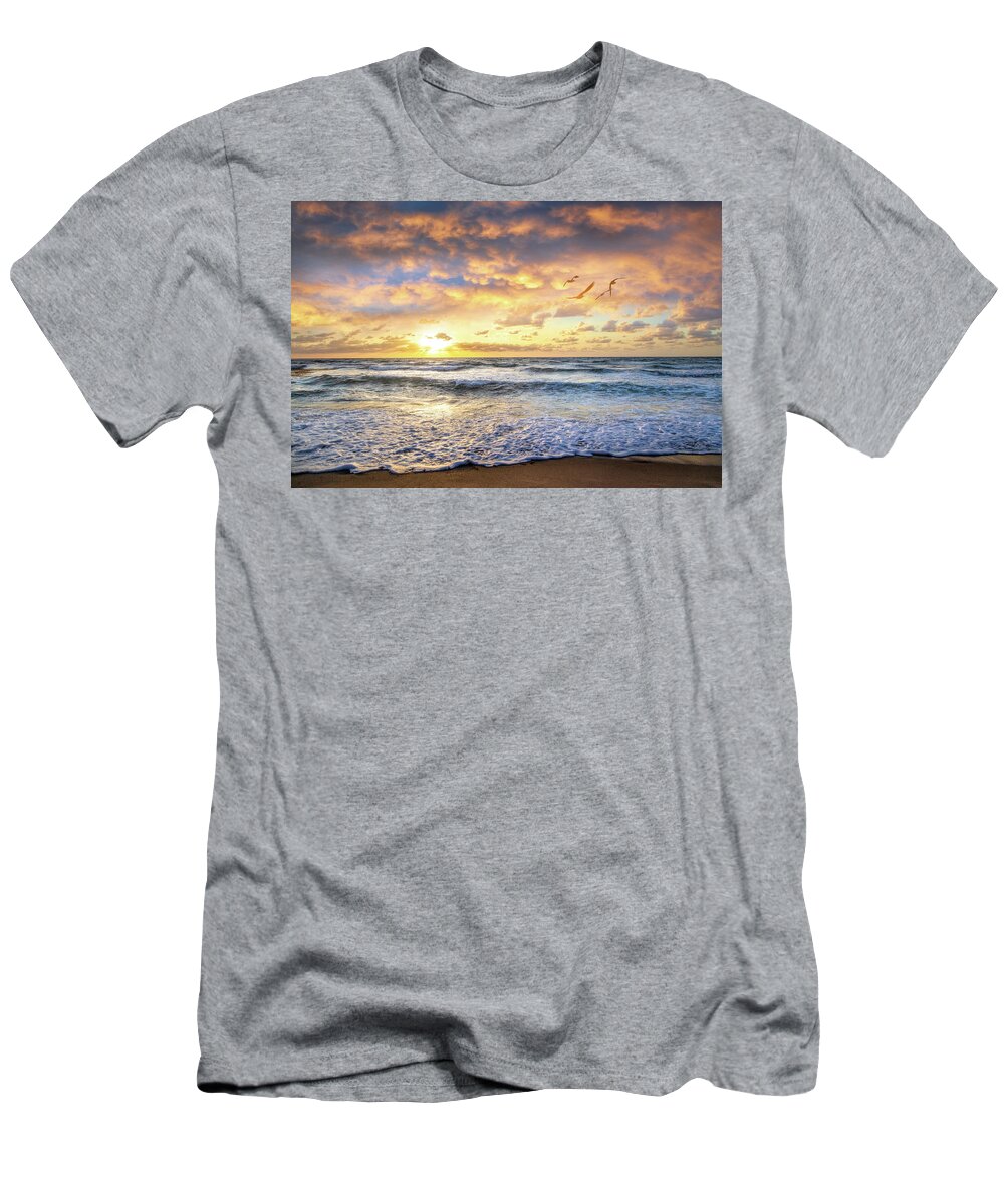 Birds T-Shirt featuring the photograph Dawn's Golden Light by Debra and Dave Vanderlaan