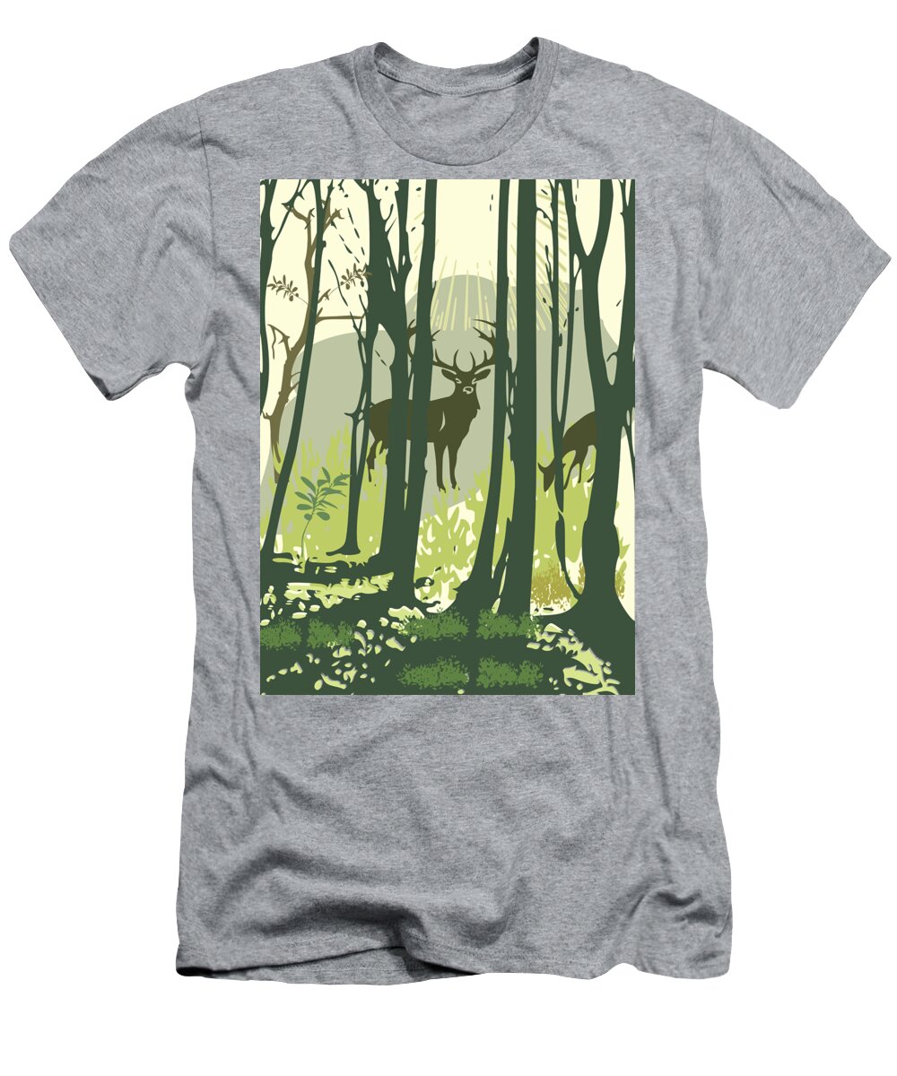 Deer's T-Shirt featuring the digital art Deers in the woods by Iona Leah