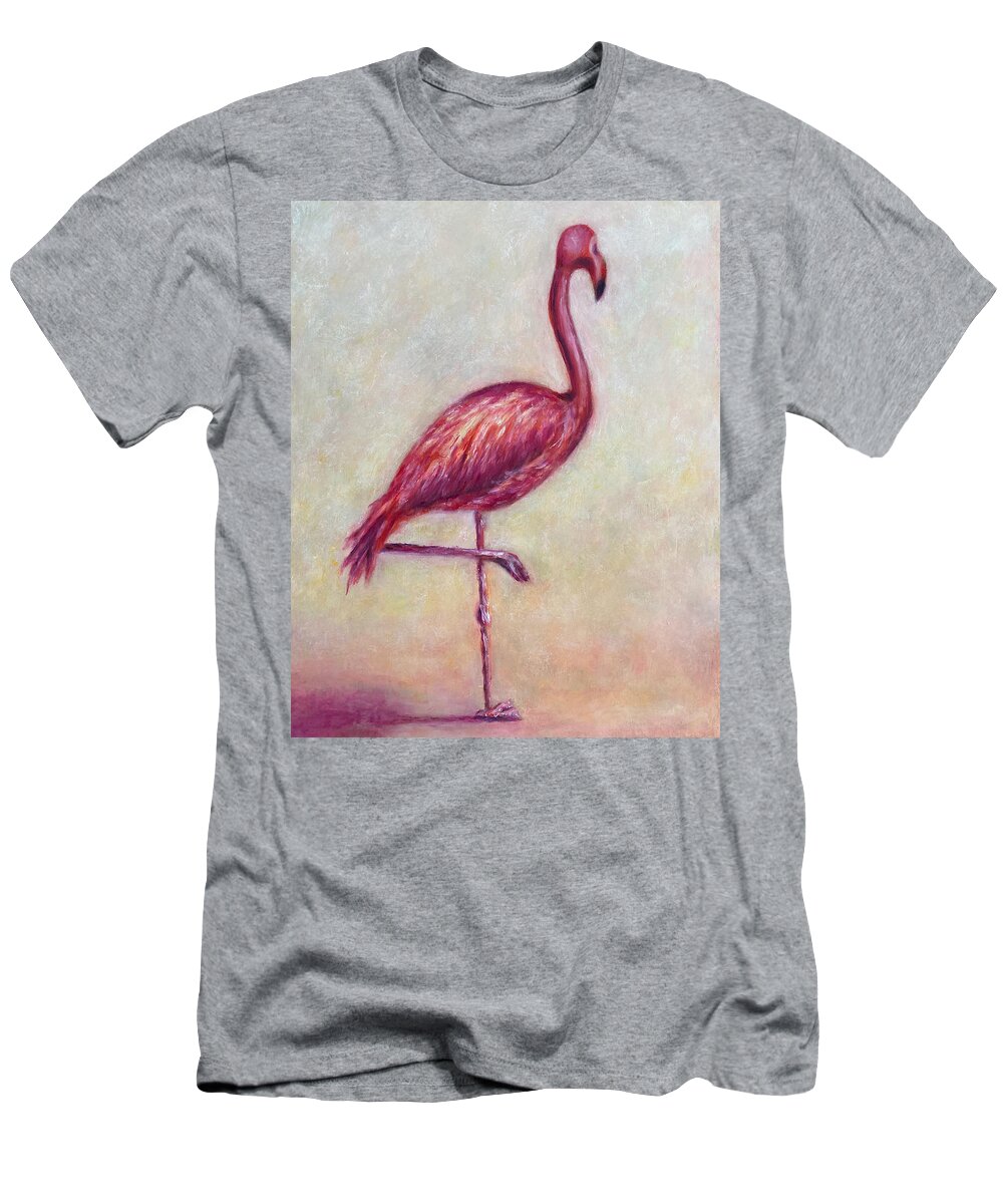 Pink Flamingo T-Shirt featuring the painting Delicate Balance by Shannon Grissom
