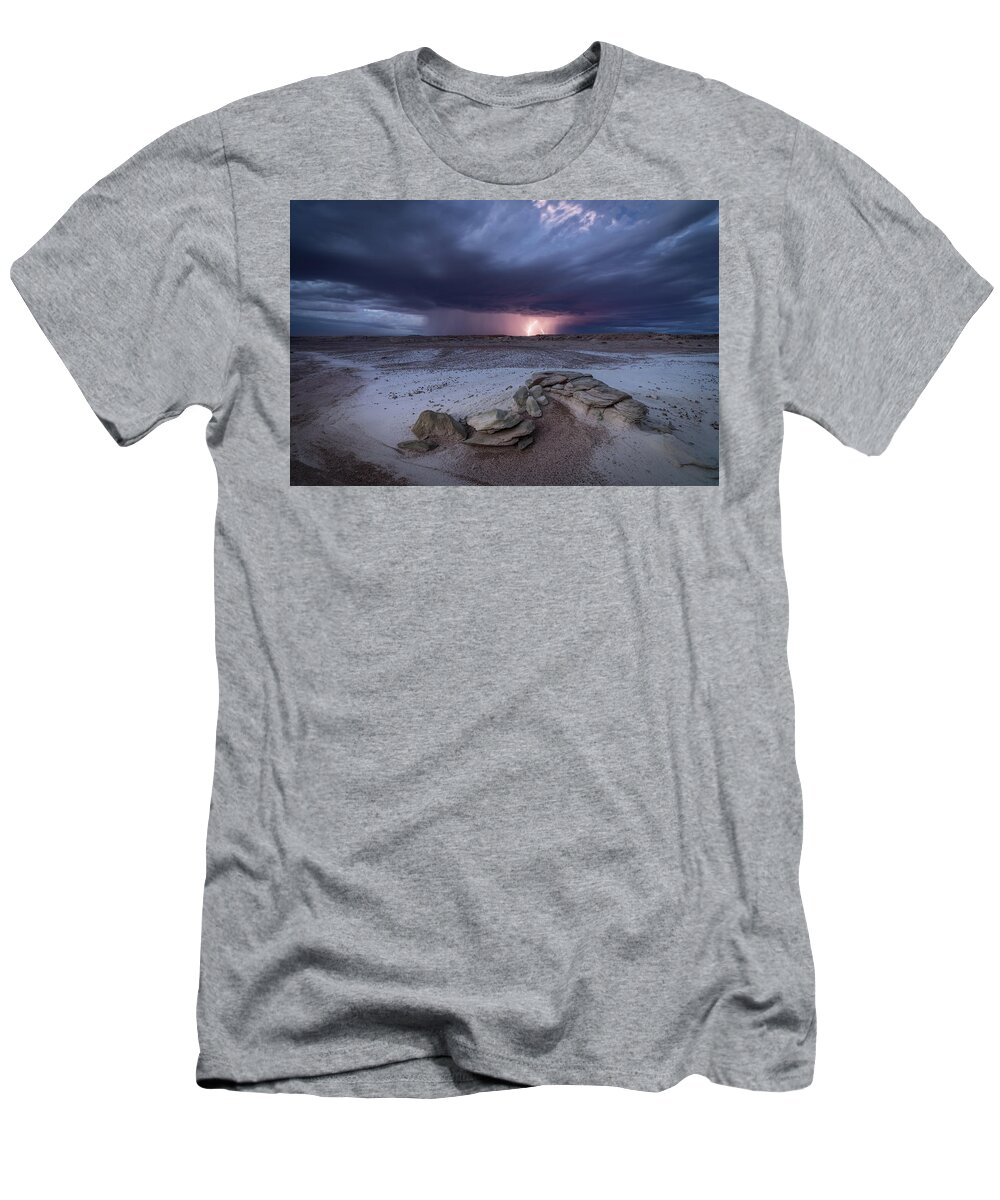 Storm T-Shirt featuring the photograph Desert Storm with Lightning by Wesley Aston