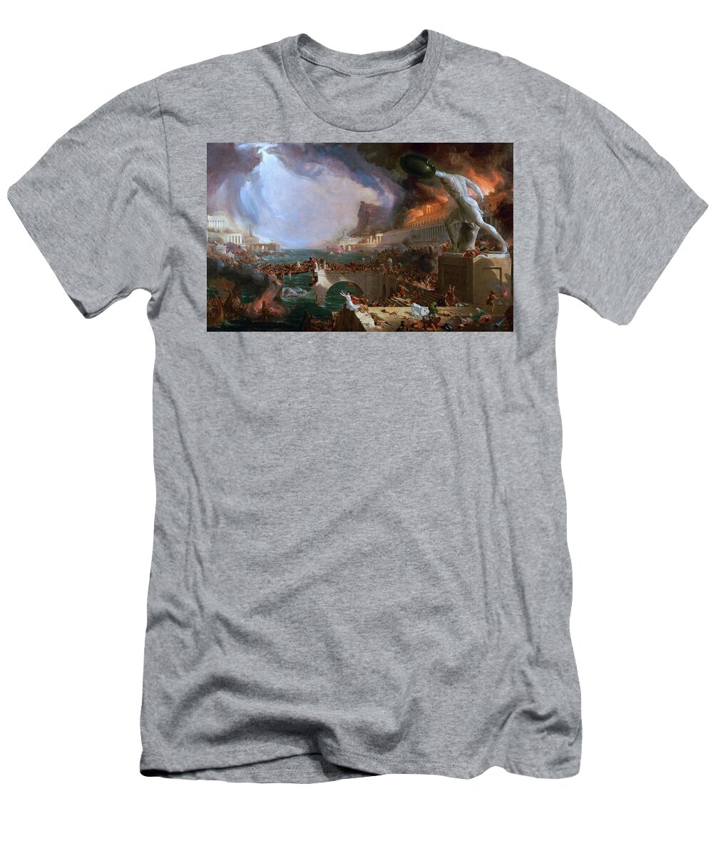 Destruction T-Shirt featuring the painting Destruction from The Course of Empire by Thomas Cole by Rolando Burbon