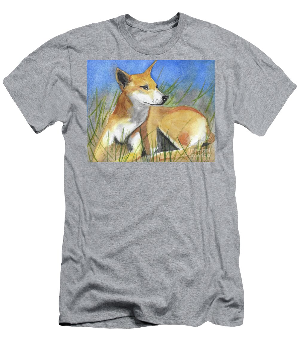 Dingo T-Shirt featuring the painting Dinggu - Wiradjuri - Dingo, native dog by Vicki B Littell
