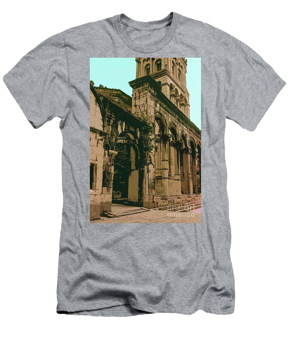 Split T-Shirt featuring the photograph Diocletian Palace Ruins and Cathedral Tower 4 by Bob Phillips