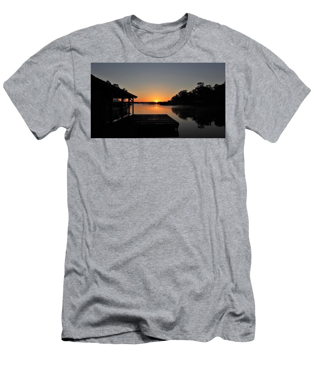 Morning T-Shirt featuring the photograph Dock Level Sunrise by Ed Williams