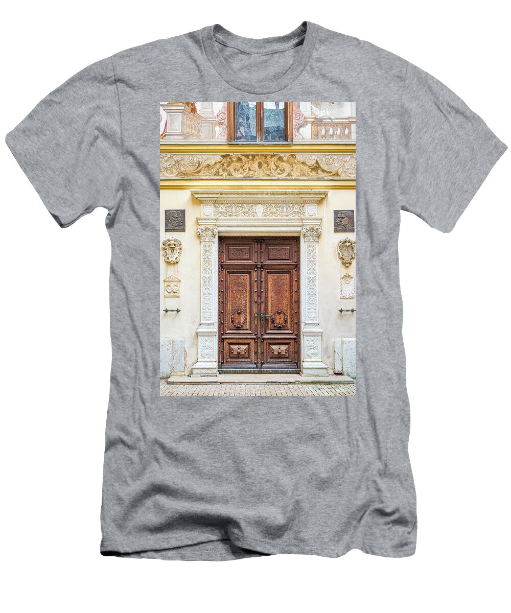 Romania Photography T-Shirt featuring the photograph Door At Pele's Castle by Marla Brown