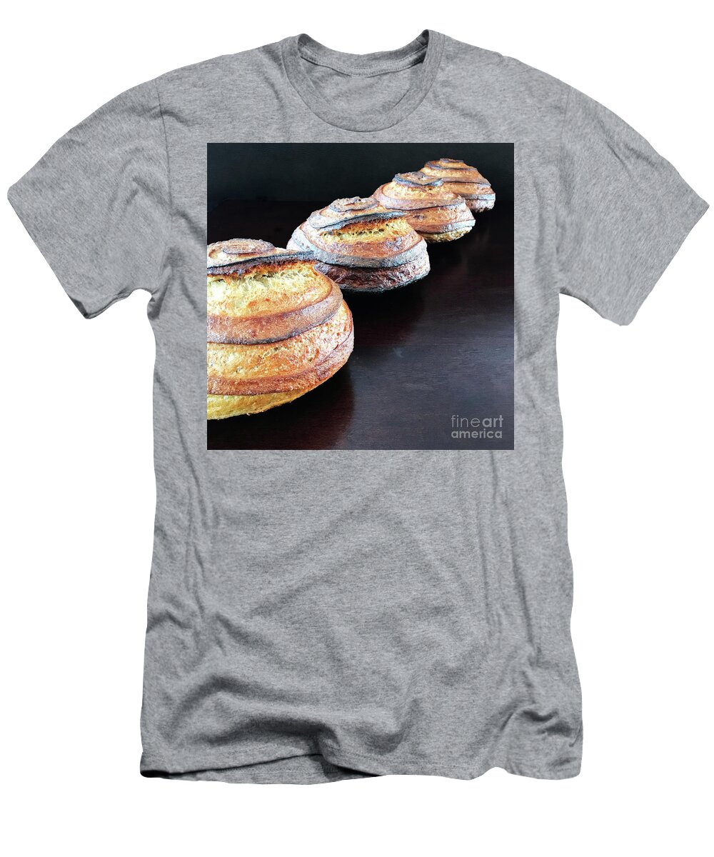 Bread T-Shirt featuring the photograph Dramatic Spiral Sourdough Quartet 1 by Amy E Fraser