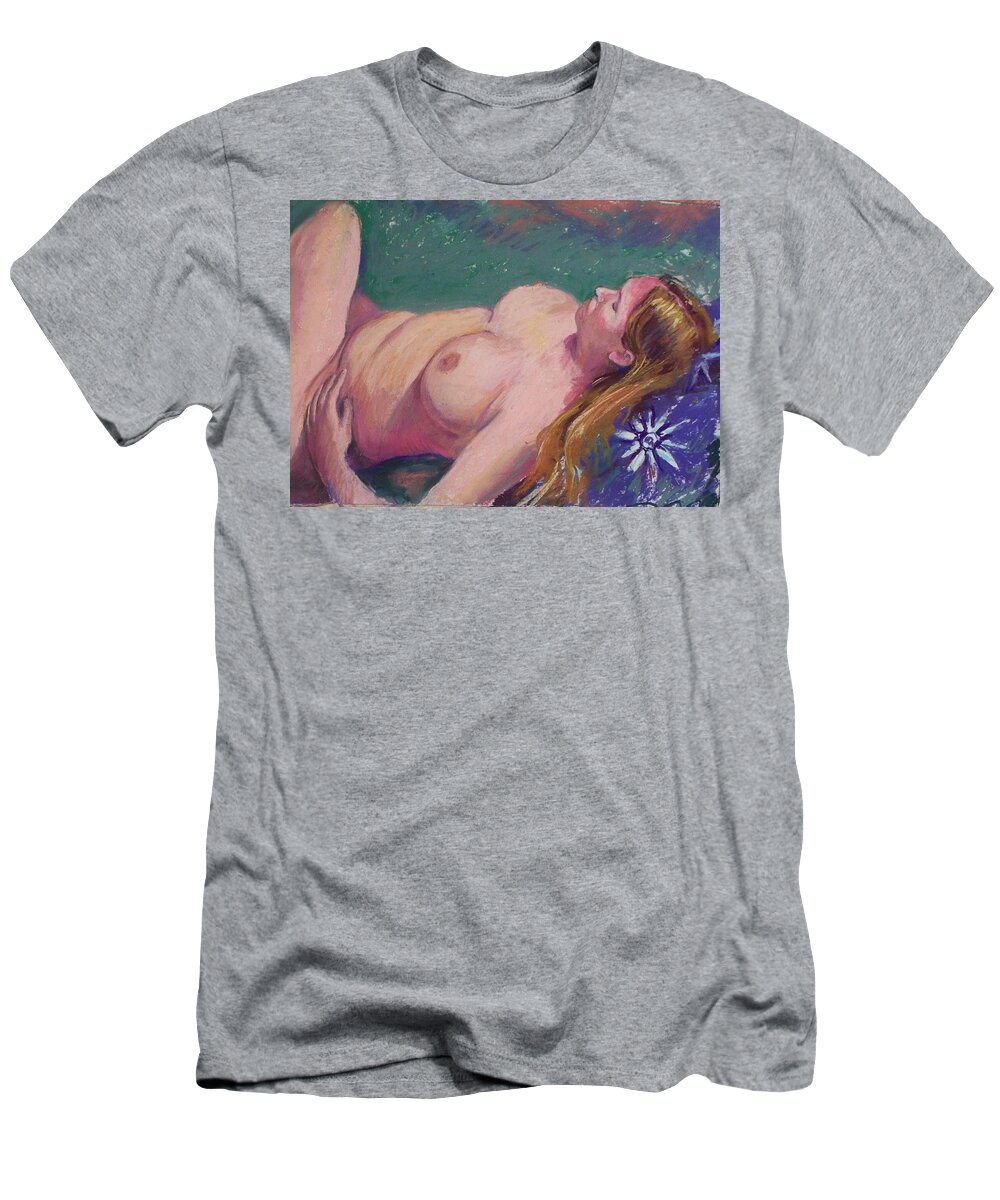 Nude T-Shirt featuring the pastel Dreaming by Marian Berg