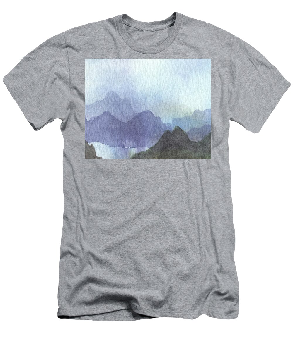 Calm T-Shirt featuring the painting Dreamy Calm Landscape Peaceful Lake Shore Quiet Meditative Nature I by Irina Sztukowski