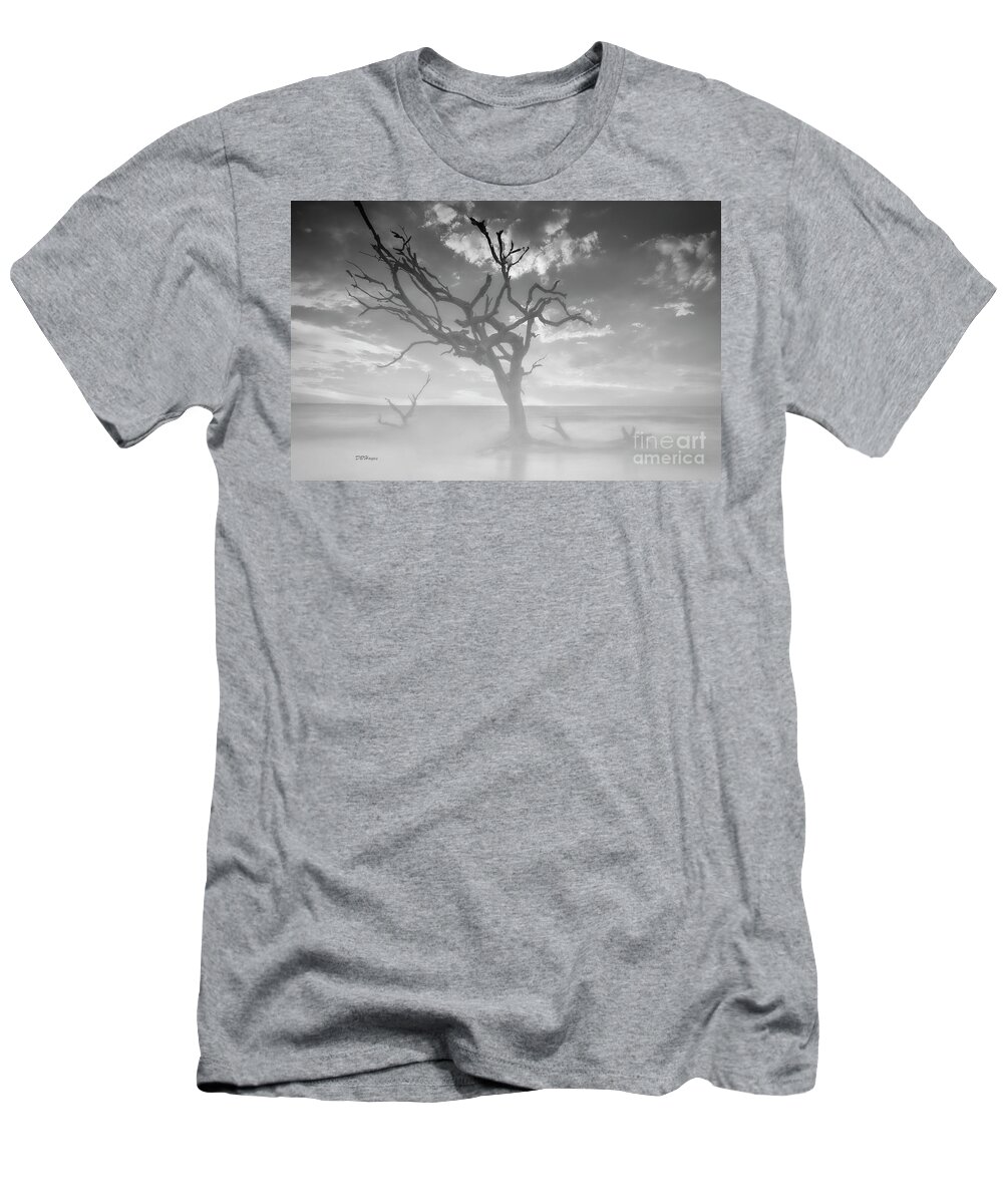Fog T-Shirt featuring the photograph Driftwood in the Fog by DB Hayes