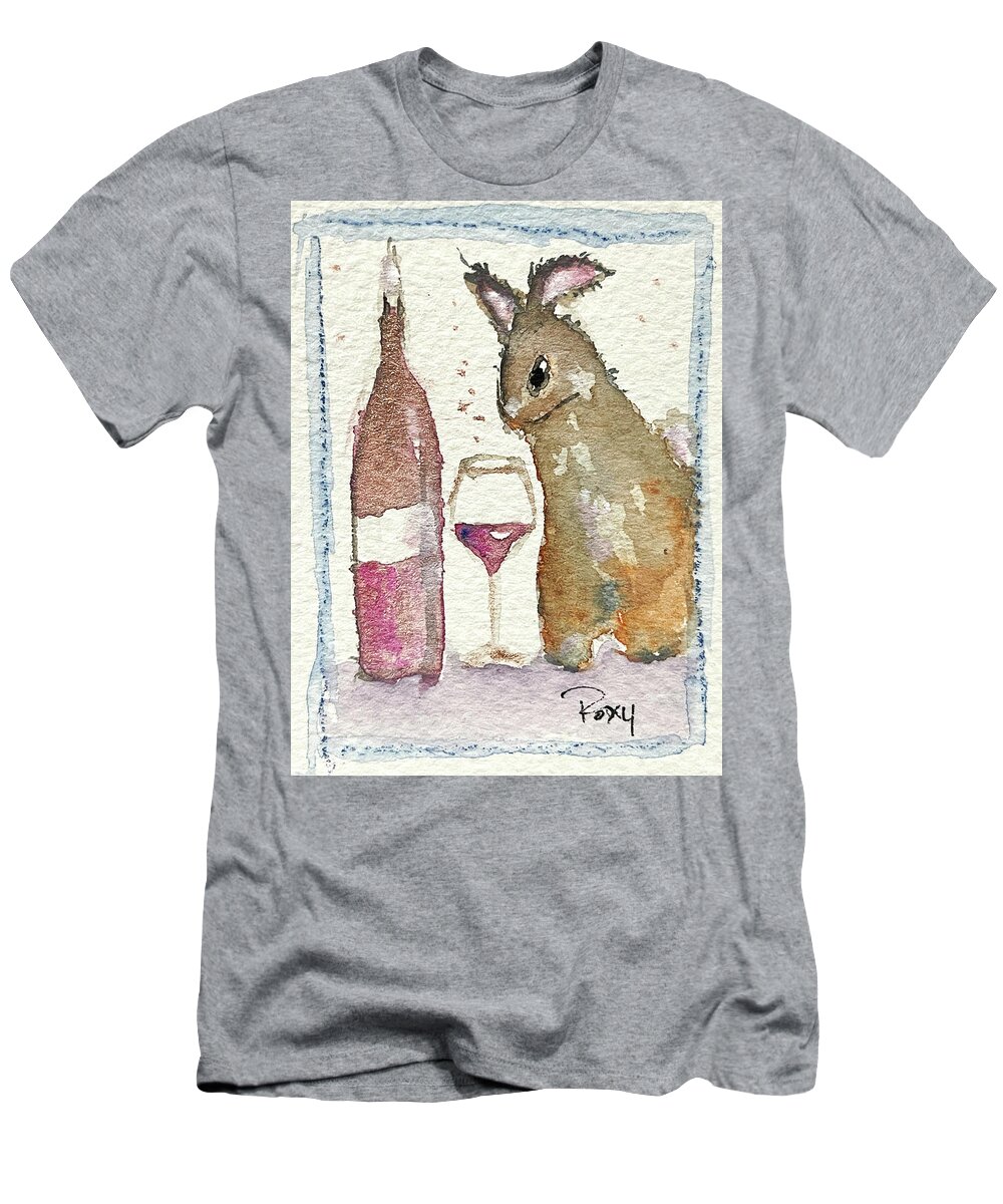 Bunny T-Shirt featuring the painting Drunk Bunny by Roxy Rich