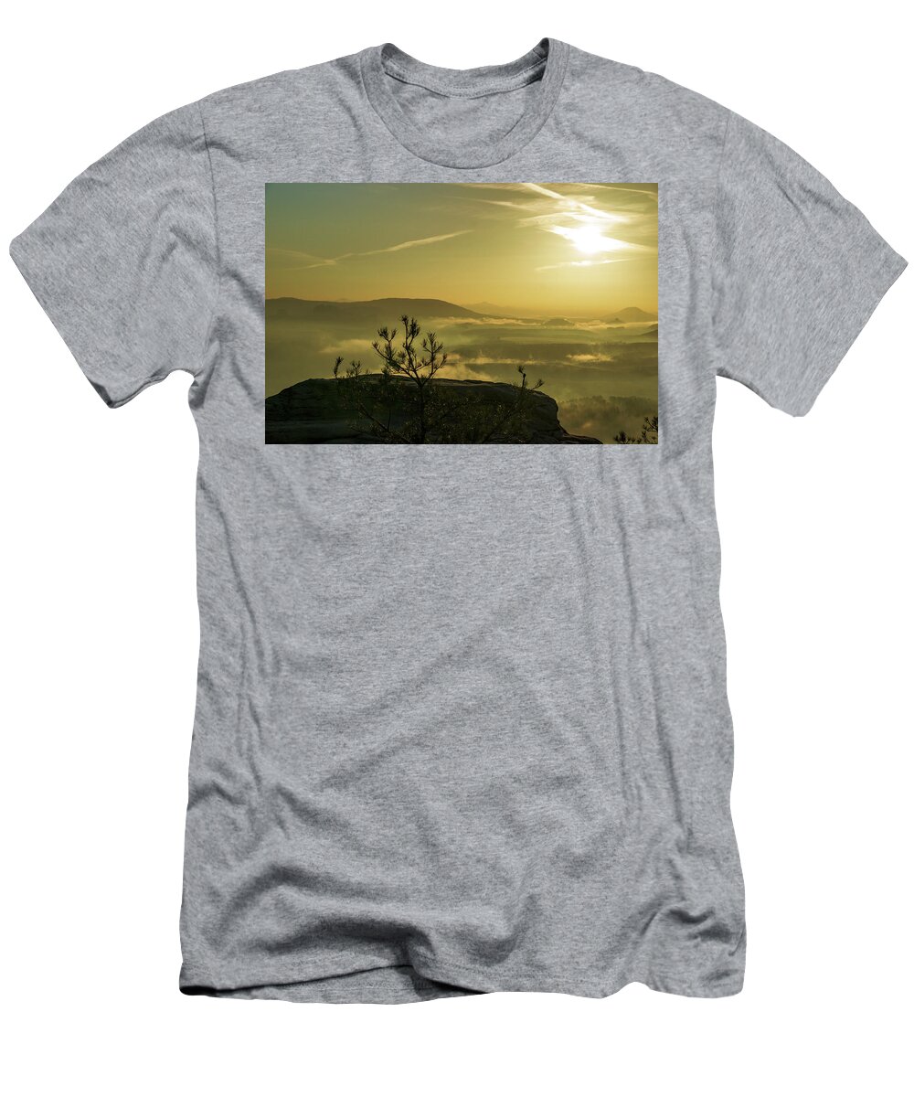 Saxon Switzerland T-Shirt featuring the photograph Early morning on Lilienstein mountain by Sun Travels