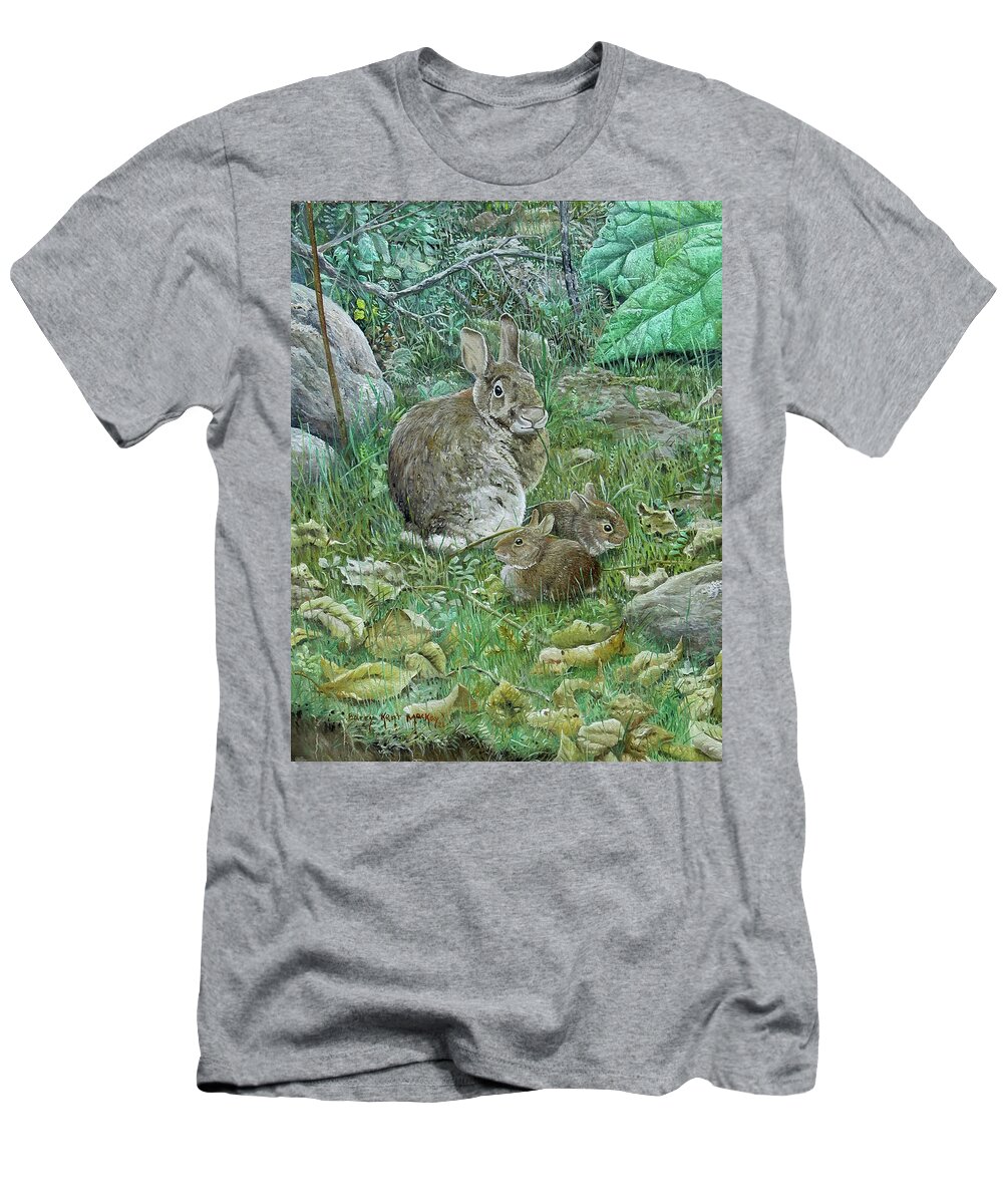Eastern Cottontail T-Shirt featuring the painting Eastern Cottontails by Barry Kent MacKay