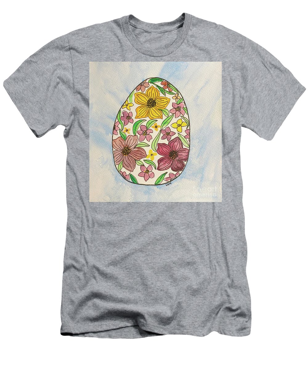 Flowers T-Shirt featuring the mixed media Egg with Flowers by Lisa Neuman