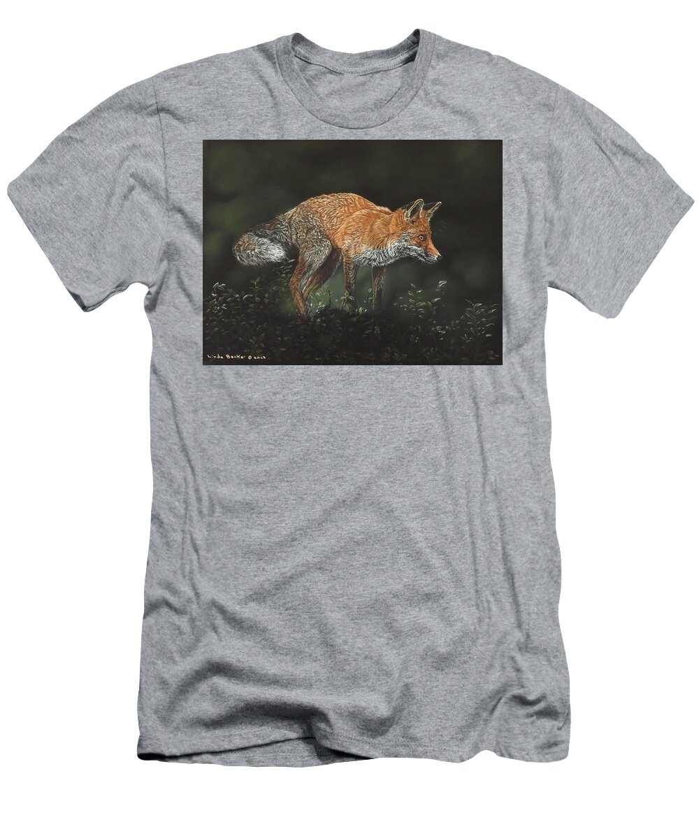 Fox T-Shirt featuring the painting Eyes on the Prize by Linda Becker