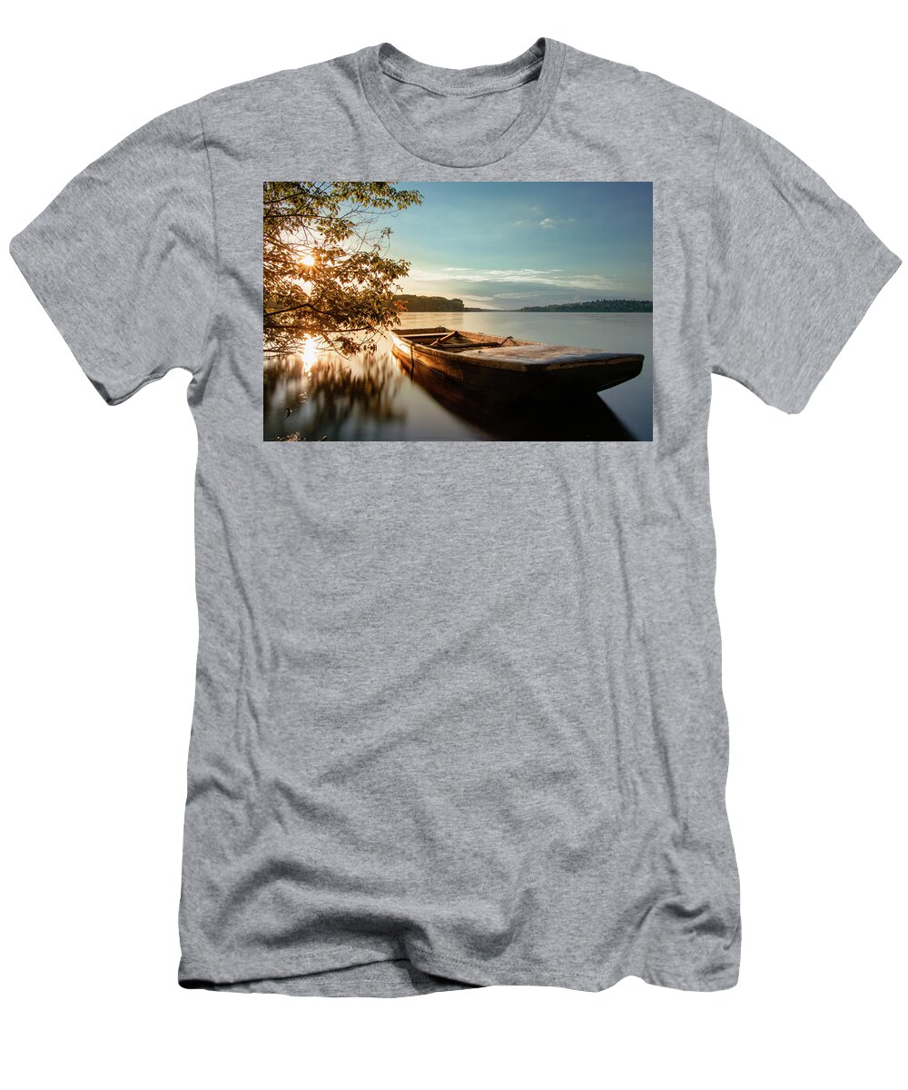 Rowboat T-Shirt featuring the photograph Fairy-tale boat moored on the shore by Vaclav Sonnek