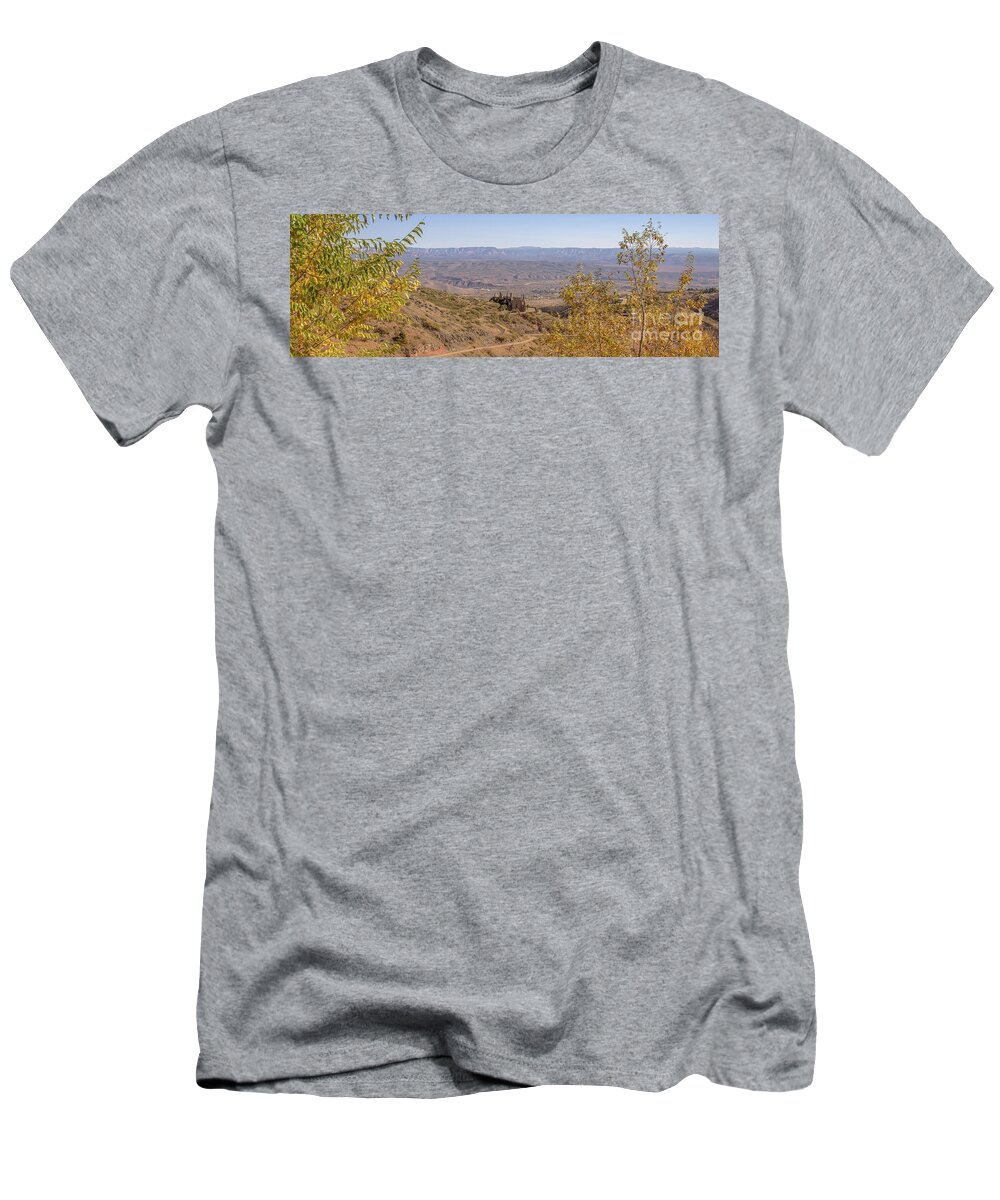 Panoramic T-Shirt featuring the photograph Fall views in Jerome Panoramic by Darrell Foster