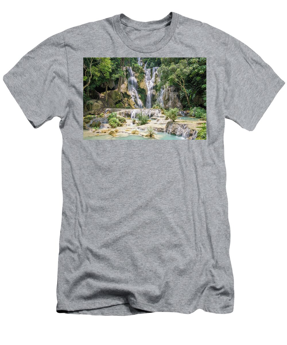 Laos Photography T-Shirt featuring the photograph Falls of Kuang Si by Marla Brown