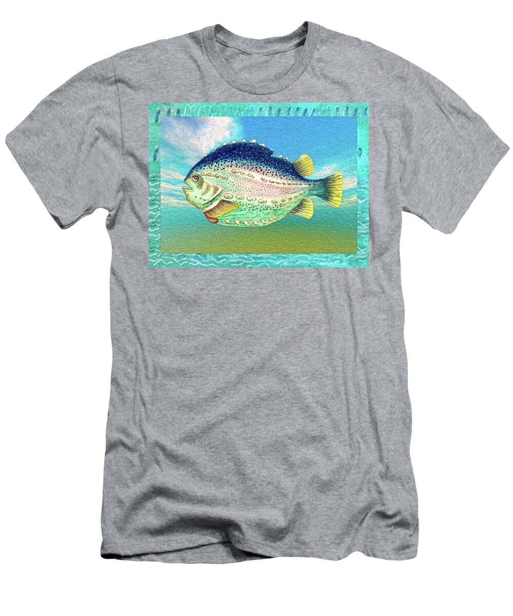 Cd Blue Fish T-Shirt featuring the mixed media Fancy Fish Portrait by Lorena Cassady