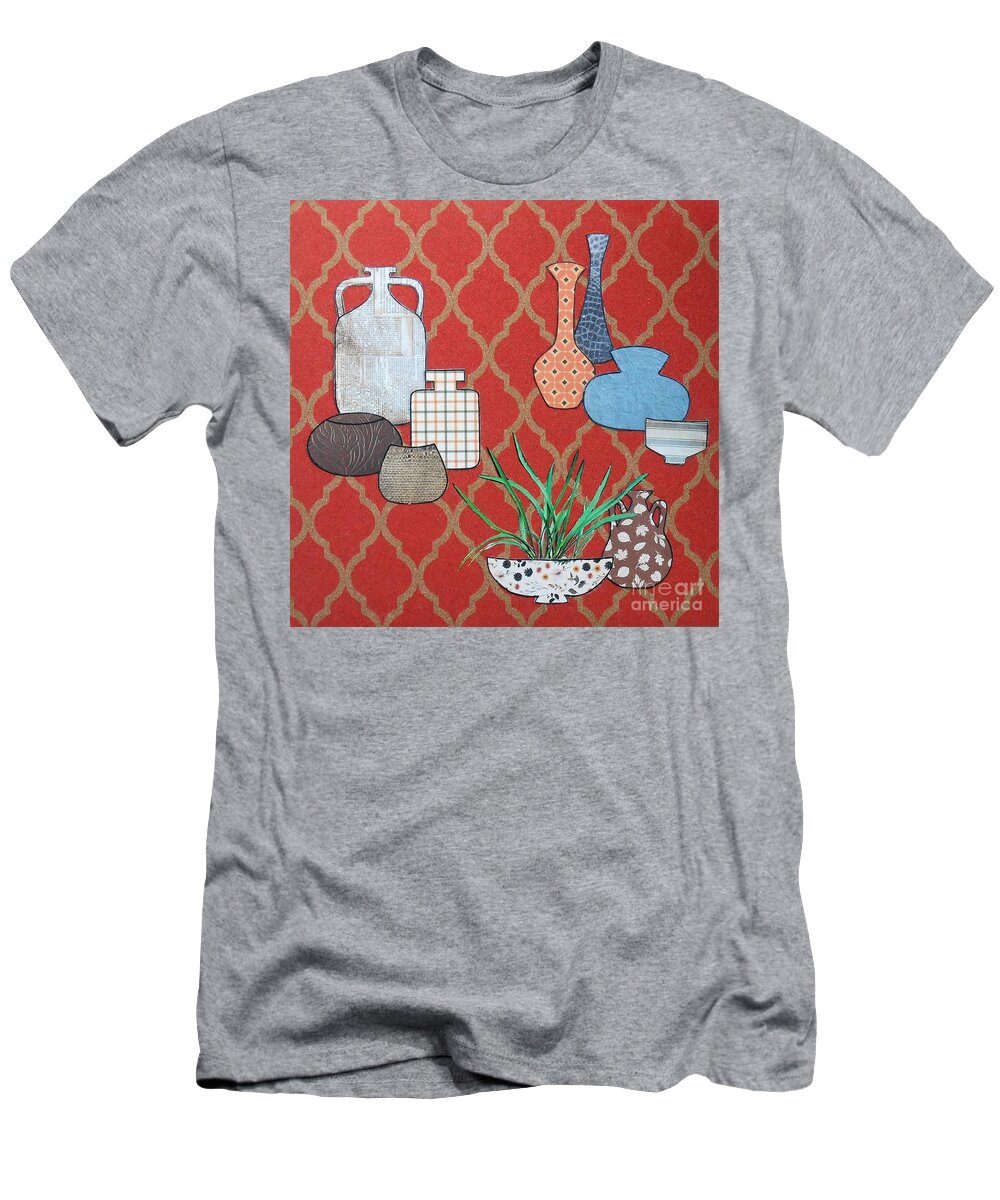 Farmhouse T-Shirt featuring the mixed media Farmhouse Rustic Pottery No.1 by Jayne Somogy